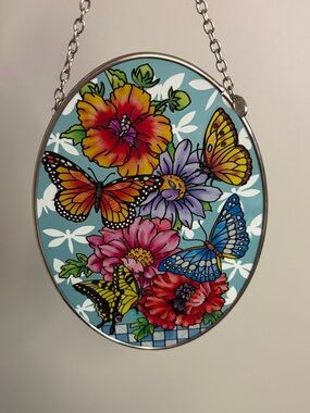 Amia Butterfly Flowers Stained Glass Art